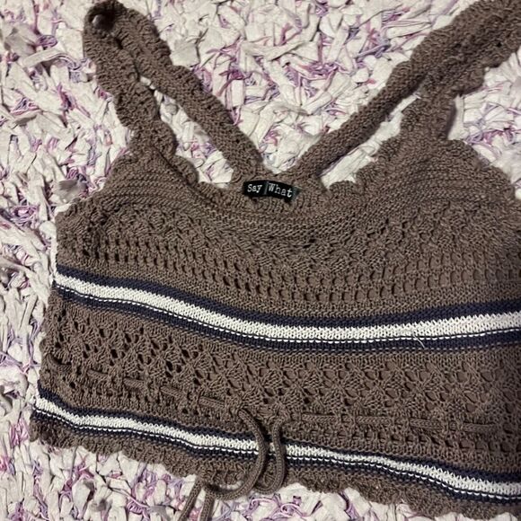 Say What? Large Brown White Crochet Tank Top - Picture 5 of 15
